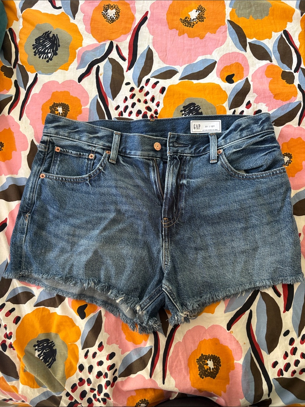 GAP Women's Blue Frayed Hem Denim Shorts